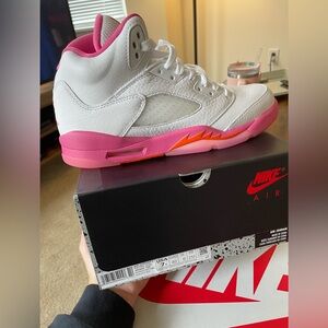 Air Jordan 5 Retro (GS) white/pinksicle- safety orange.